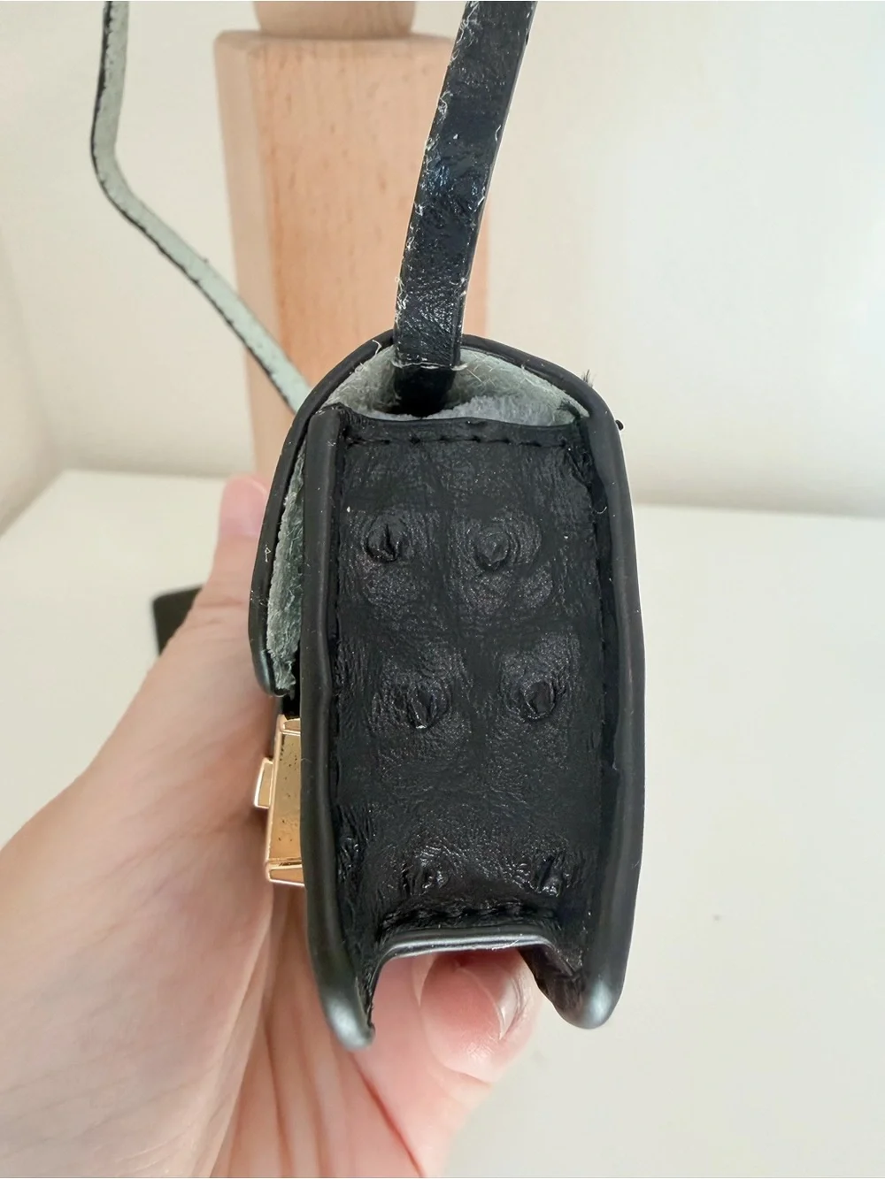 Mini Black Ostrich-Textured Crossbody Bag Charm